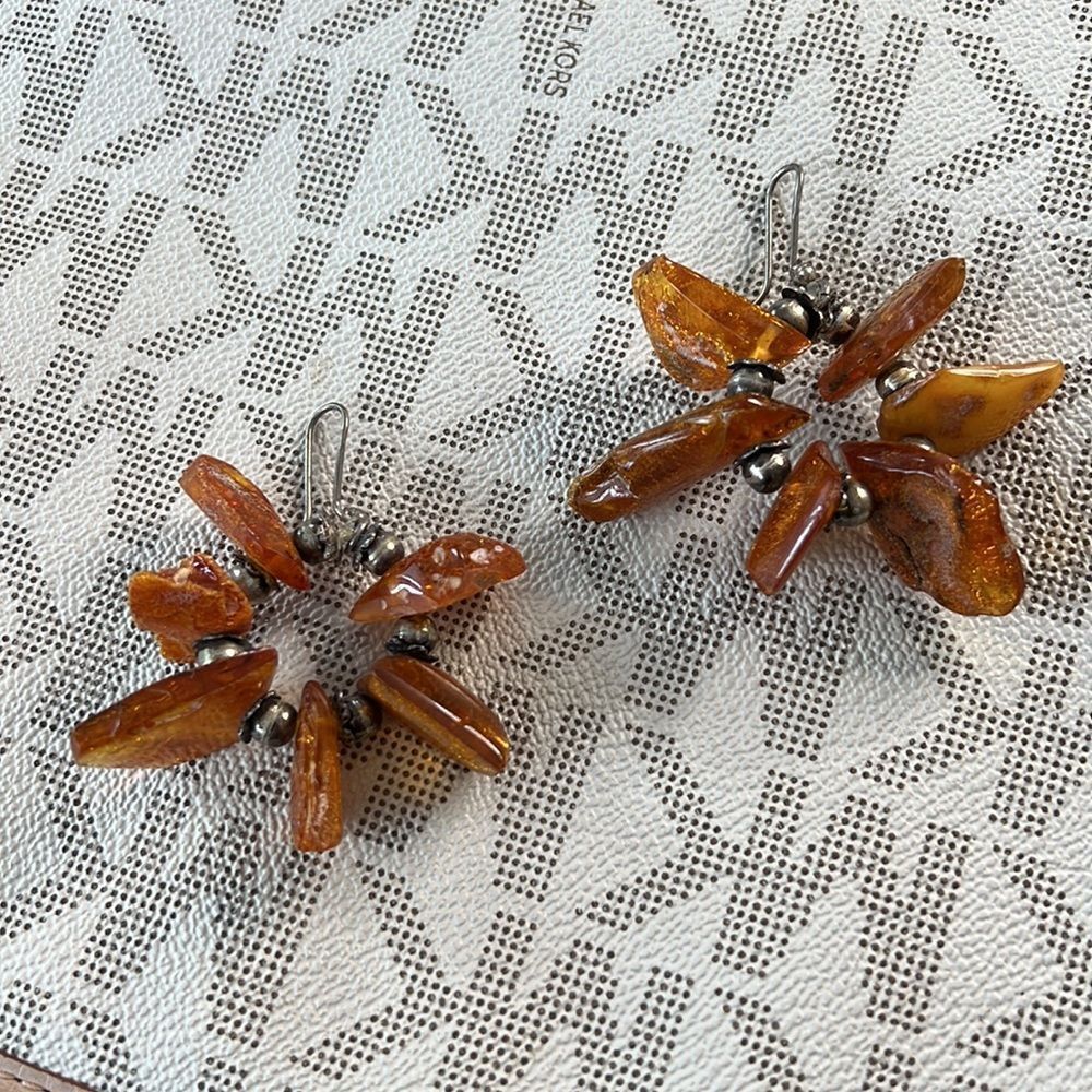 Silver And Amber Large Bold Statement Earrings - image 3